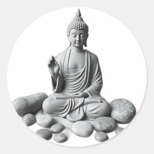 Serene Buddha with Stones and Plants Classic Round Sticker