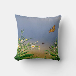 Serene Butterfly Sky Sunset Nature Aesthetic Cushion