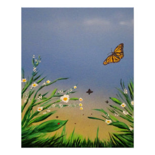 Serene Butterfly Sky Sunset Nature Wall Art Poster