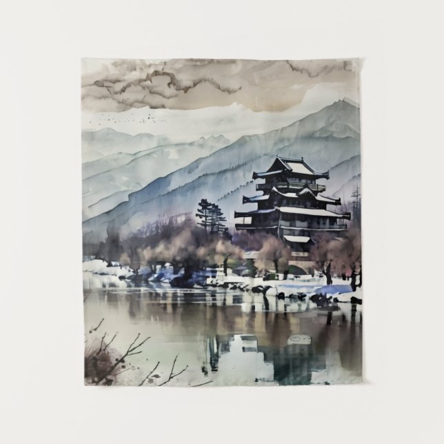 Serene Castle On Lake Tapestry (Front)