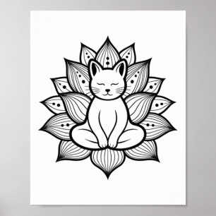 Serene Cat Lotus Flower Yoga Meditation Enthusiast Poster