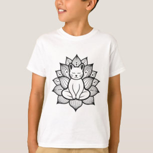 Serene Cat Lotus Flower Yoga Meditation Enthusiast T-Shirt