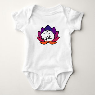 Serene Cat Lotus Illustration Baby Bodysuit