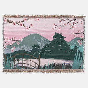 Serene Cherry Blossom Japanese Landscape Cozy Home Throw Blanket