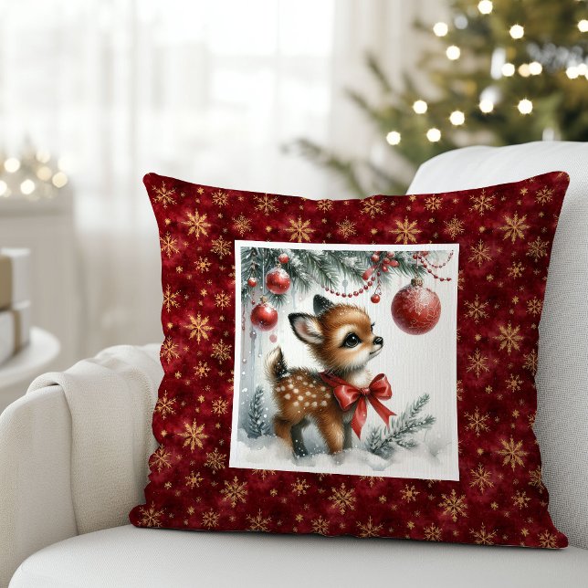 Serene Christmas scene baby deer kids room decor  Cushion (Serene Christmas scene baby deer kids room decor (51))