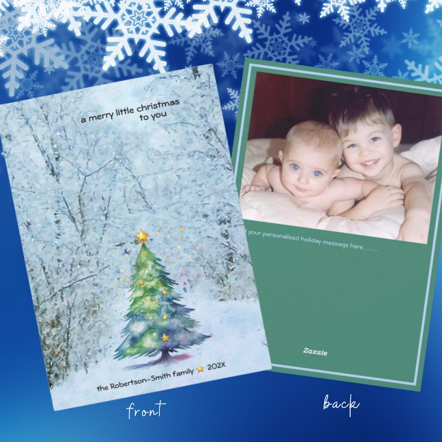 Serene Christmas Tree Photo Personalised Holiday Card (Creator Uploaded)