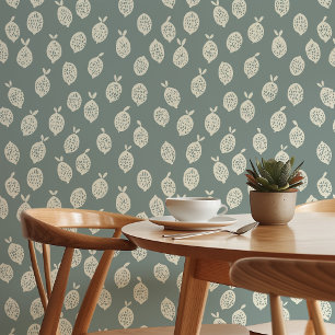 Serene Citrus: Minimalist Green & Cream Lemon Wallpaper