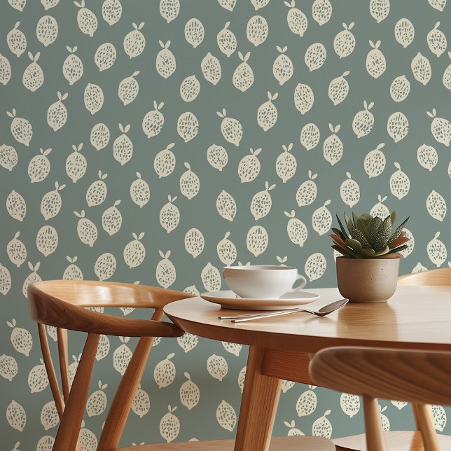 Serene Citrus: Minimalist Green & Cream Lemon Wallpaper (Creator Uploaded)