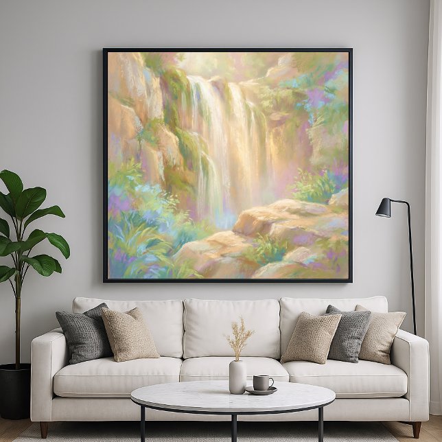 Serene Cliff Waterfall - Pastel Painting Style Art Poster (Creator Uploaded)