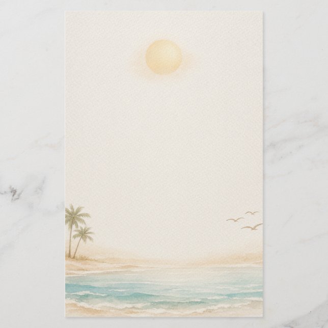 Serene Coastal Beach  Stationery (Back)