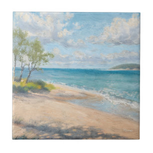 Serene Coastal Morning Impressionist Beach Art Tile