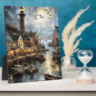Serene Coastal Village at Dusk Nautical Harbour Ar Plaque