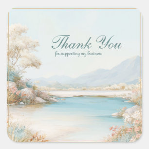 Serene Coastal Watercolor Thank You Square Sticker