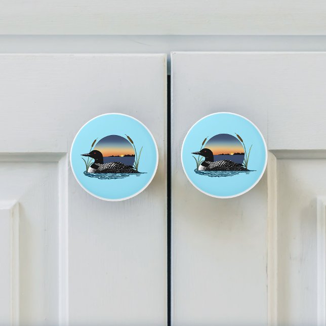 Serene Common Loon Sunset Blue Wildlife Lake Ceramic Knob (Creator Uploaded)