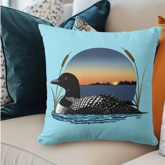 Serene Common Loon Sunset Blue Wildlife Lake Cushion (Creator Uploaded)