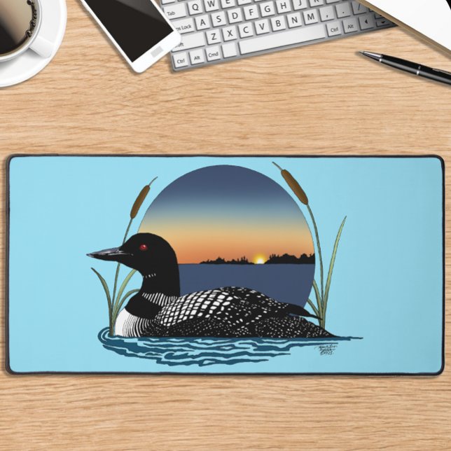 Serene Common Loon Sunset Blue Wildlife Lake Desk Mat (Creator Uploaded)