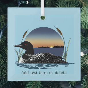 Serene Common Loon Sunset Blue Wildlife Lake Glass Tree Decoration