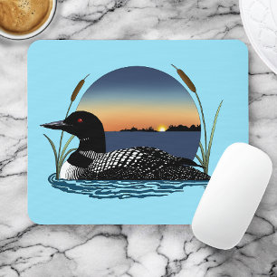 Serene Common Loon Sunset Blue Wildlife Lake Mouse Mat