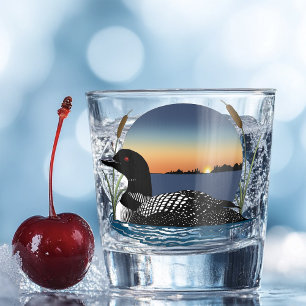 Serene Common Loon Sunset Blue Wildlife Lake Shot Glass