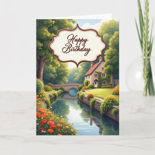 Serene Cottage Birthday Card (Front)