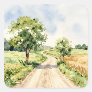Serene Countryside Journey: A Winding Dirt Path Th Square Sticker