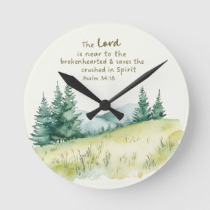 Serene Countryside Nature Scene With Bible Verse Round Clock
