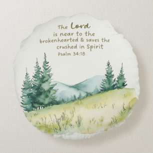 Serene Countryside Nature Scene With Bible Verse Round Cushion