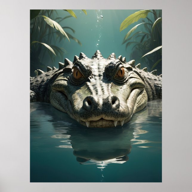Serene Crocodile in Water Jungle Art Print (Front)