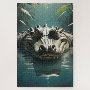 Serene Crocodile in Water Jungle Art Print Jigsaw Puzzle