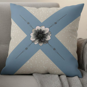 Serene Décor Dusty Blue and Beige Dahlia Cushion