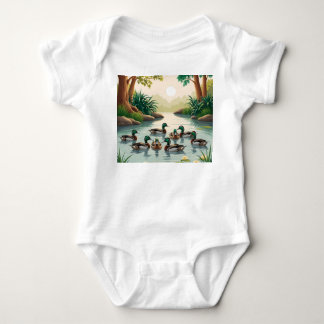 Serene Duck Pond Scene – Nature's Tranquillity Baby Bodysuit