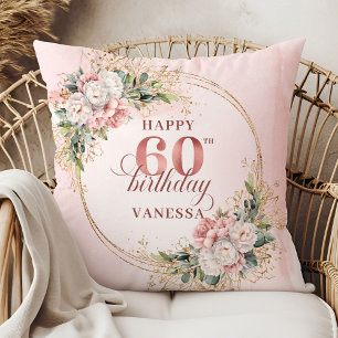 Serene Dusty Pink Eucalyptus Boho 60th birthday  Cushion