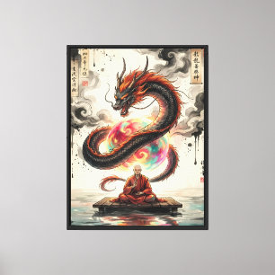 Serene Encounter: Monk and the Celestial Dragon Canvas Print