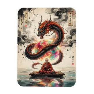 Serene Encounter: Monk and the Celestial Dragon Magnet