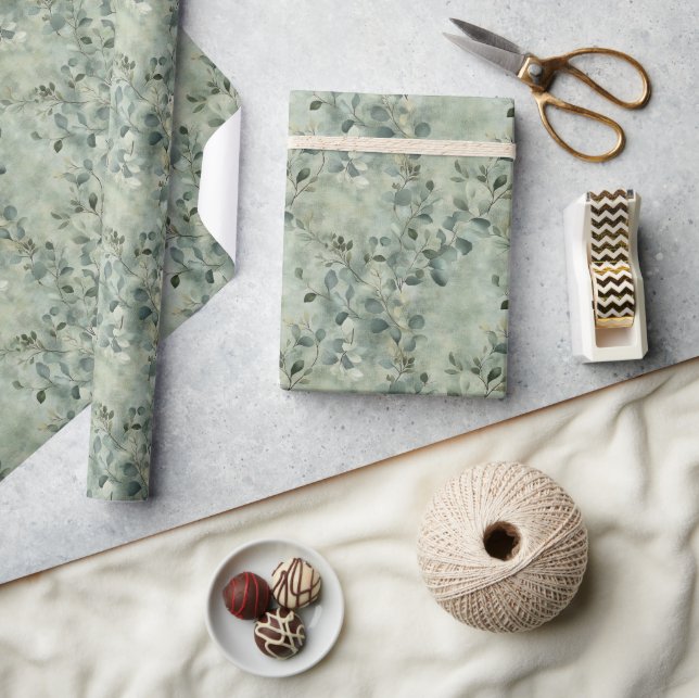 Serene Eucalyptus Branch Pattern on Muted Green Wrapping Paper (Crafts)