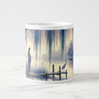 Serene Fantasy Lake with Willow and Heron