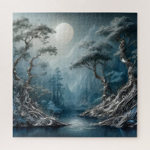 Serene Fantasy Woodland Mountain Lake Jigsaw Puzzle