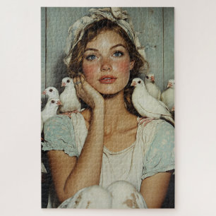 Serene Farm Maiden White Doves – Symbol of Peace Jigsaw Puzzle