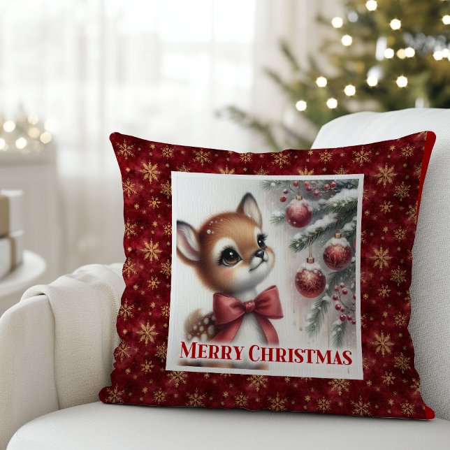 Serene Fawn Christmas Pillow Gift for Kids Winter  (Serene Fawn Christmas Pillow Gift for Kids Winter Decor)