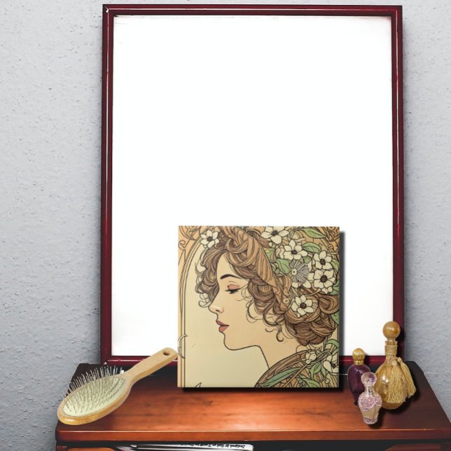 Serene Female Profile with Spring Flowers Tile (Creator Uploaded)