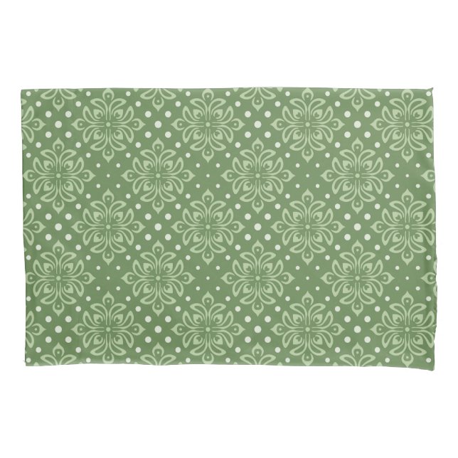Serene Floral Pattern on Green Background Pillowcase (Front-Left)