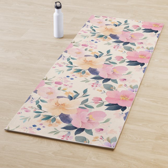 Serene Floral Pink Flow Elegant Calming Aesthetic Yoga Mat (In Situ)