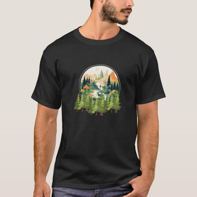 Serene Forest Hike & Deer | Nature Lover's Graphic T-Shirt (Front)
