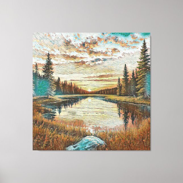 Serene Forest Landscape Painting Canvas Print (Front)