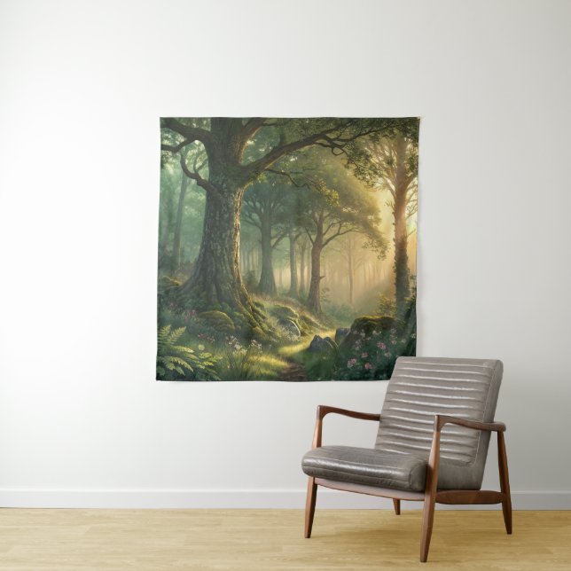 Serene Forest Scene Tapestry 57in Square Art (In Situ)