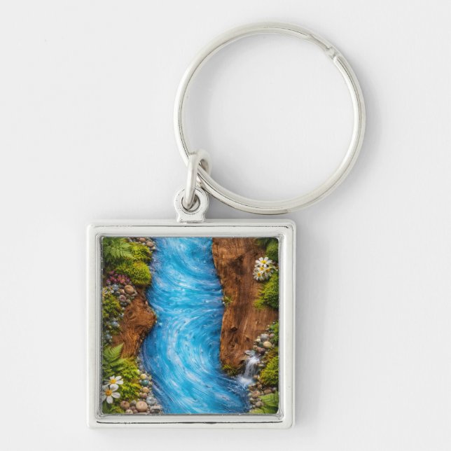 Serene Forest Stream Tranquil Nature Water Art Key Ring (Front)