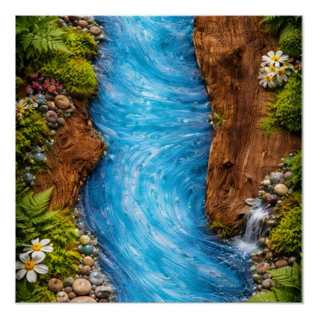 Serene Forest Stream Tranquil Nature Water Art Poster (Front)