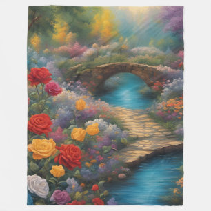 “Serene Garden Bridge” Fleece Blanket