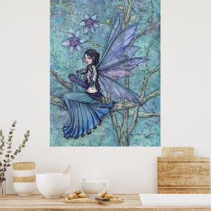 Serene Garden Fairy Fantasy Watercolor Art Poster