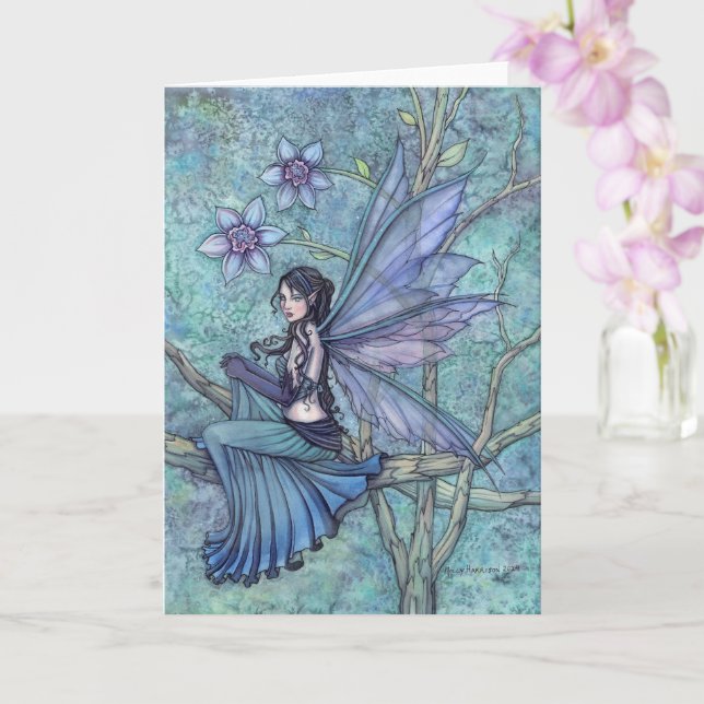 Serene Garden Watercolor Fairy Illustration Art Card (Orchid)